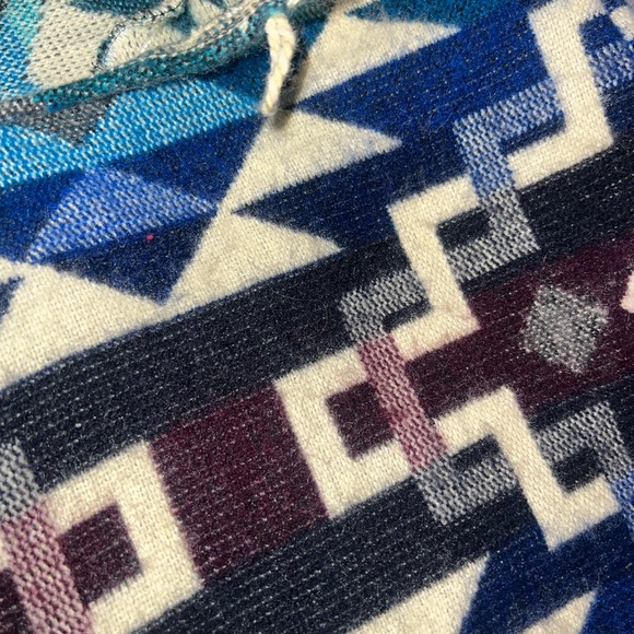 Geometric Patterned Blue Poncho Sweater - Picture 4 of 6